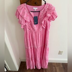 Crown & Ivy Women's Cotton Split Neck Printed Ruffle Dress